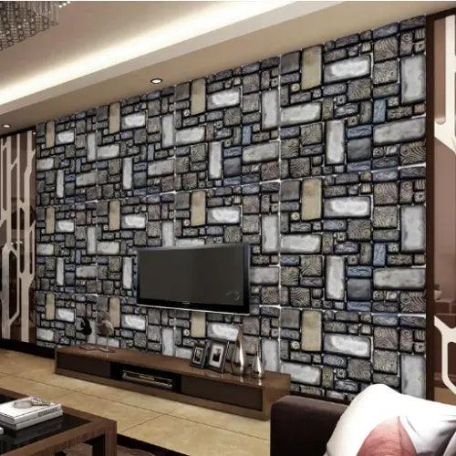 3D Brown Grey Tiles 43554NA Wallpaper Wall Murals Removable Wallpaper Fay - Furniture4Design