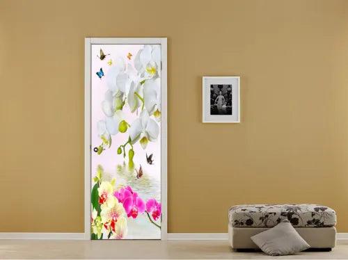 3D Butterflies Flowers upon a Lake Self-adhesive Living Room Door Sticker Murals - Furniture4Design