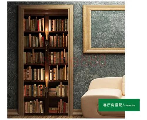 3D Cabinet Bookshelf Self Adhesive Living Room Door Murals Wall Sticker Poster - Furniture4Design