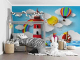 3D Cartoon Sea Sailing Rainbow Self-adhesive Removeable Wallpaper Wall Mural1 - Furniture4Design