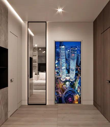 3D City Building Night View Self-adhesive Door Murals Wall Sticker Wallpaper - Furniture4Design