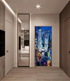 3D City Building Night View Self-adhesive Door Murals Wall Sticker Wallpaper - Furniture4Design