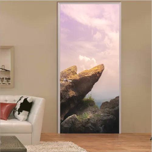 3D Cliff Under Pink Clouds Self-adhesive Door Sticker Wall Mural Photo Removable - Furniture4Design