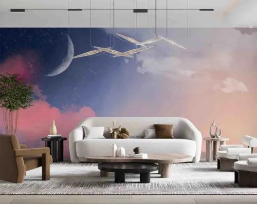 3D Cloud Sky Moon Self-adhesive Removeable Wallpaper Wall Mural1 3554 - Furniture4Design