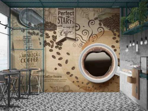 3D Coffee Bean Apricot Coffee Self-adhesive Removeable Wallpaper Wall Mural1 - Furniture4Design