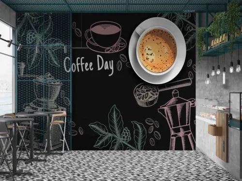 3D Coffee Burnisher Leaf Black Self-adhesive Removeable Wallpaper Wall Mural1 - Furniture4Design