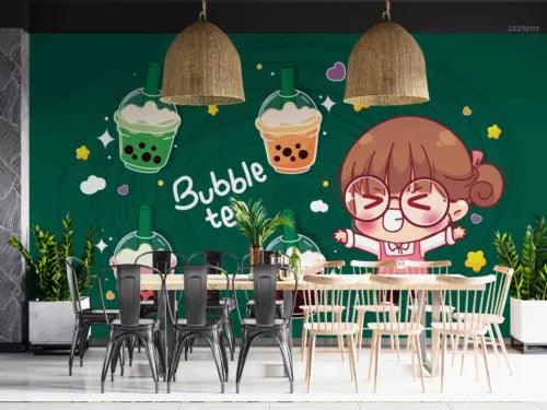 3D Coffee Straw Cream Letter Girl Self-adhesive Removeable Wallpaper Wall Mural1 - Furniture4Design