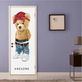 3D Cool Bear Painting Self-adhesive Living Room Door Sticker Mural Removable - Furniture4Design