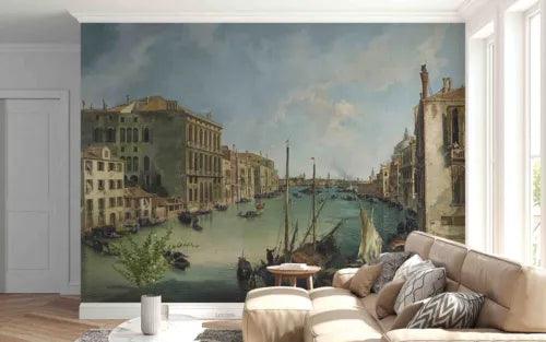 3D Countryside River Ship Gray Self-adhesive Removeable Wallpaper Wall Mural1 - Furniture4Design