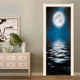 3D Dark Night Moon Lake Door Stickers Wall Murals Bedroom Decals Waterproof - Furniture4Design