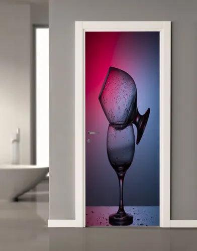 3D Dark Red Wine Glass Self-adhesive Living Room Door Murals Wall Stickers - Furniture4Design