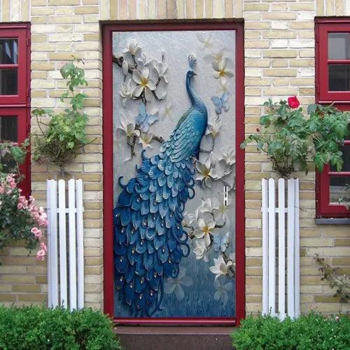 3D Door Murals Sticker Peacock Pattern Self-Adhesive Wallpaper Decal Poster Arts - Furniture4Design