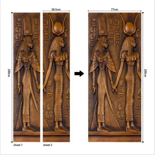 3D Door Sticker Wall Art Ancient Egyptian Decal Self-adhesive Wrap Mural 1 Pair - Furniture4Design