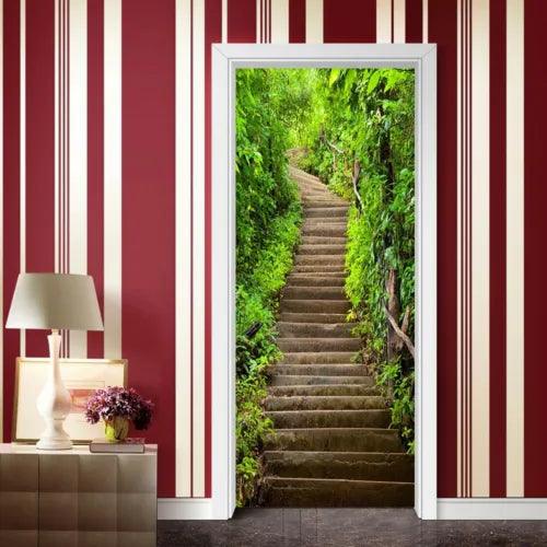 3D Door Sticker Wall Decals Mural Wallpaper Self Adhesive Home Decor Stone Step - Furniture4Design