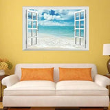 3D Fake Window View Blue Sky White Beach Wall Stickers Home Office Decor Decal - Furniture4Design