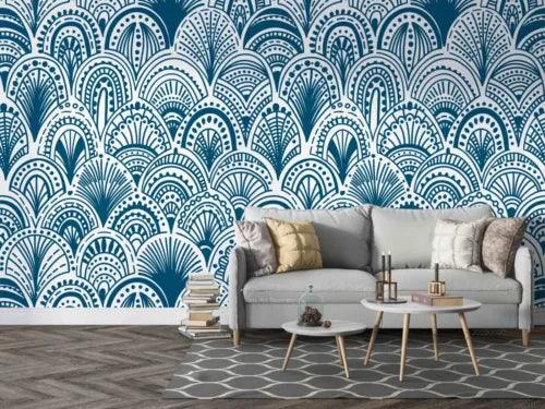 3D Fanshaped Line Blue Self-adhesive Removeable Wallpaper Wall Mural1 1070 - Furniture4Design