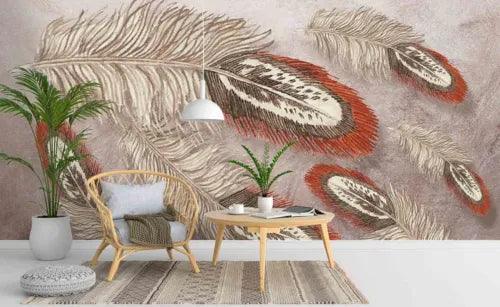 3D Feather Brown Self-adhesive Removeable Wallpaper Wall Mural1 1086 - Furniture4Design