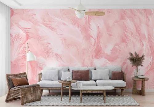 3D Feather Pink Self-adhesive Removeable Wallpaper Wall Mural1 1046 - Furniture4Design