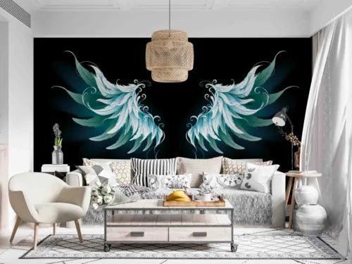 3D Feather Wing Black Self-adhesive Removeable Wallpaper Wall Mural1 1075 - Furniture4Design