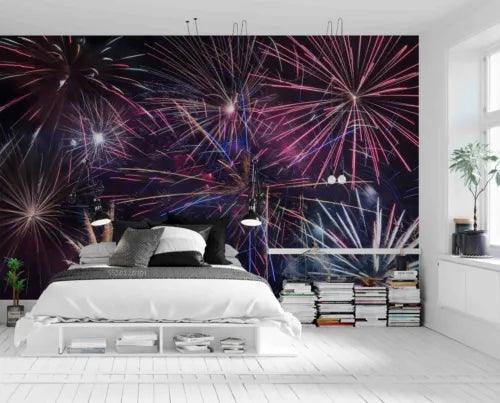 3D Fireworks Violet Lamplight Self-adhesive Removeable Wallpaper Wall Mural1 - Furniture4Design