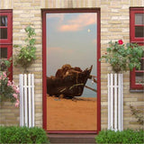 3D Fishing Boat Under Sunset Self-Adhesive Entrance Door sticker Wall Murals - Furniture4Design