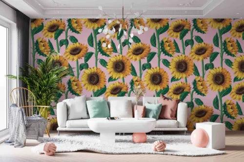 3D Floral Sunflower Pink Leaf Self-adhesive Removeable Wallpaper Wall Mural1 - Furniture4Design