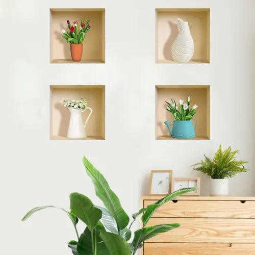 3D Flower Plant Vase Wall Sticker Self Adhesive PVC Decals Living Room DIY Decor - Furniture4Design