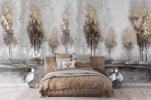 3D Forest Tree River Gray Self-adhesive Removeable Wallpaper Wall Mural1 3017 - Furniture4Design