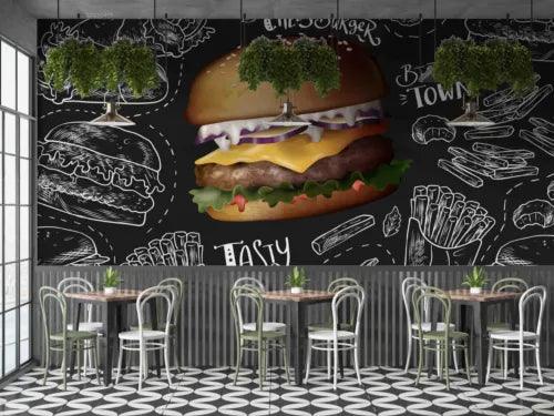 3D Freehand Sketching Hamburger Self-adhesive Removeable Wallpaper Wall Mural1 - Furniture4Design