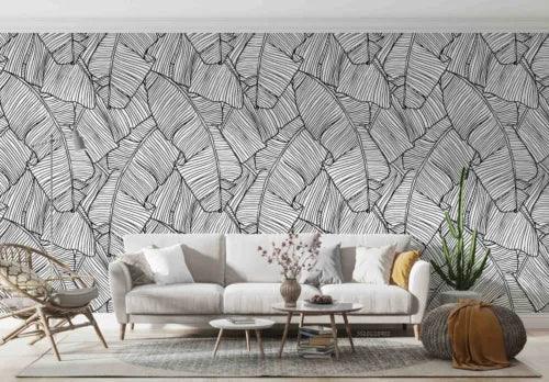 3D Freehand Sketching Leaf Line Self-adhesive Removeable Wallpaper Wall Mural1 - Furniture4Design