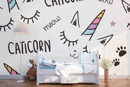 3D Freehand Sketching Letter Cat Self-adhesive Removeable Wallpaper Wall Mural1 - Furniture4Design