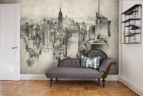 3D Freehand Sketching Mansio Gray Self-adhesive Removeable Wallpaper Wall Mural1 - Furniture4Design