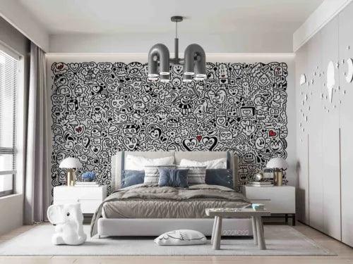 3D Graffiti Rabbit Love Gray Self-adhesive Removeable Wallpaper Wall Mural1 1180 - Furniture4Design