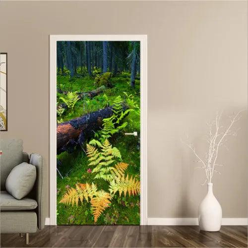 3D Green Forest Leaves Self-adhesive Living Room Door Sticker Mural Painting - Furniture4Design