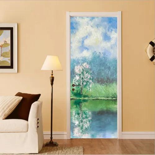 3D Green Lakescape Painting Wall Murals Self-adhesive Living Room Door Sticker - Furniture4Design