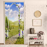 3D Green Lawn Blue Sky Poster Wall Mural Door Mural Self-adhesive Door Sticker - Furniture4Design