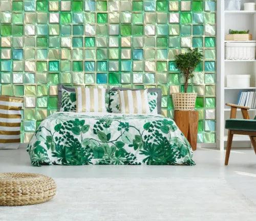 3D Green Square Tiles 26188NA Wallpaper Wall Murals Removable Wallpaper Fay - Furniture4Design