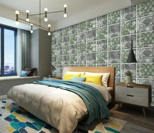 3D Green Tile Petals G6827 Wallpaper Wall Murals Removable Self-adhesive Honey - Furniture4Design