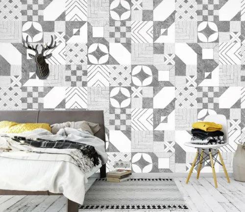 3D Grey Star Tile Pattern 26293NA Wallpaper Wall Murals Removable Wallpaper Fay - Furniture4Design