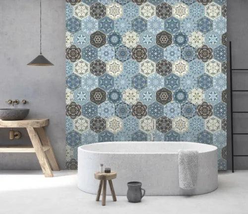 3D Hexagon Flower ZHU049 Texture Tiles Marble Wallpaper Wall Mural Removable Zoe - Furniture4Design