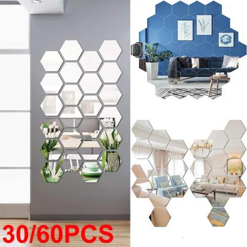 3D Hexagon Mirror Tiles Wall Stickers Self Adhesive Stick On Art Home Decor - Furniture4Design