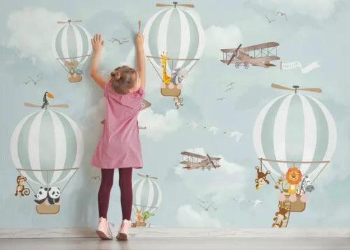 3D Hydrogen Balloon Aircraft Self-adhesive Removeable Wallpaper Wall Mural1 209 - Furniture4Design