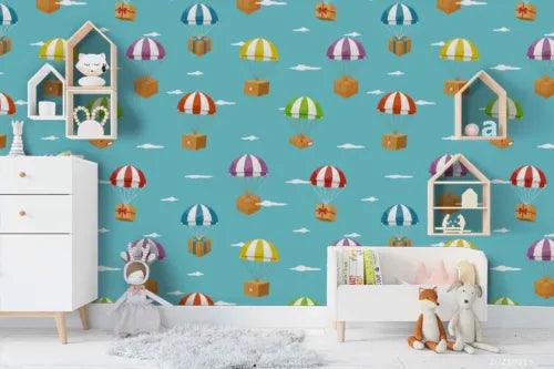 3D Hydrogen Balloon Cloud Green Self-adhesive Removeable Wallpaper Wall Mural1 - Furniture4Design