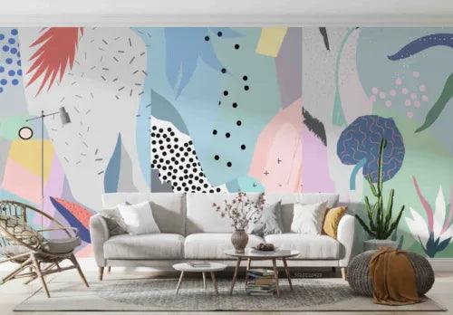 3D Leaf Dot Colours Line Self-adhesive Removeable Wallpaper Wall Mural1 88 - Furniture4Design