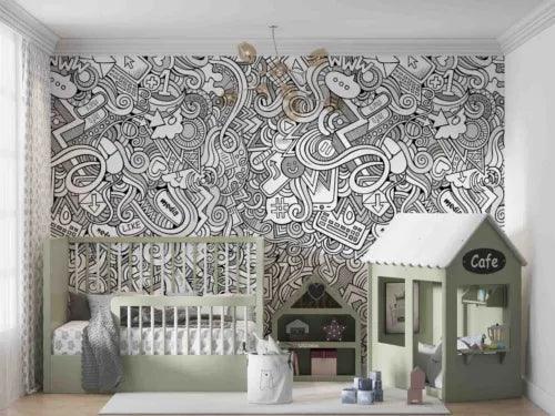 3D Letter Line Smiling Face Gray Self-adhesive Removeable Wallpaper Wall Mural1 - Furniture4Design