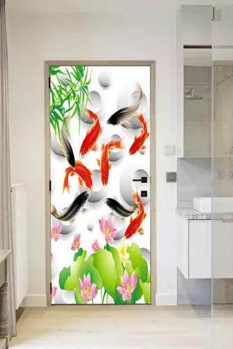 3D Lotus Pond Fishes Self-adhesive Living Room Door Sticker Wall Murals Decals - Furniture4Design