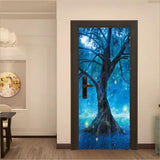 3D Magic Blue Forest Tree Self-adhesive Door Mural Wall Stickers for Bedroom - Furniture4Design