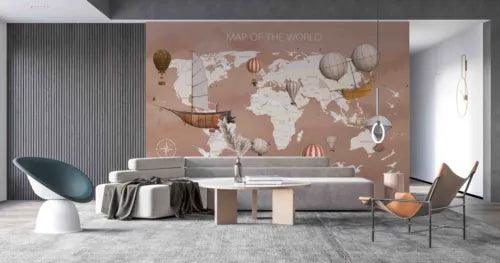 3D Map Sailing Hydrogen Balloon Self-adhesive Removeable Wallpaper Wall Mural1 - Furniture4Design