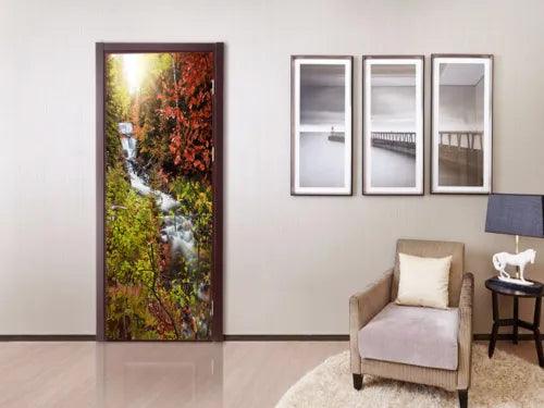 3D Maple Forest Stream Self-adhesive Living Room Door Stickers Wall Mural Poster - Furniture4Design