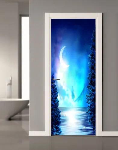 3D Moonlight Reflects in The Lake Self-adhesive Bedroom Door Sticker Wall Murals - Furniture4Design